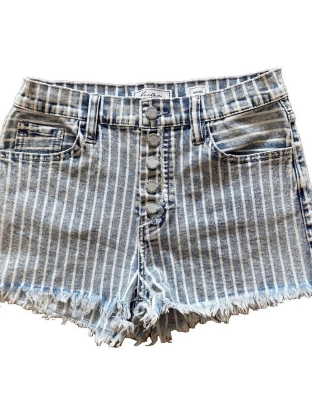 KANCAN High Rise Striped Denim Shorts Button Fly Size 26